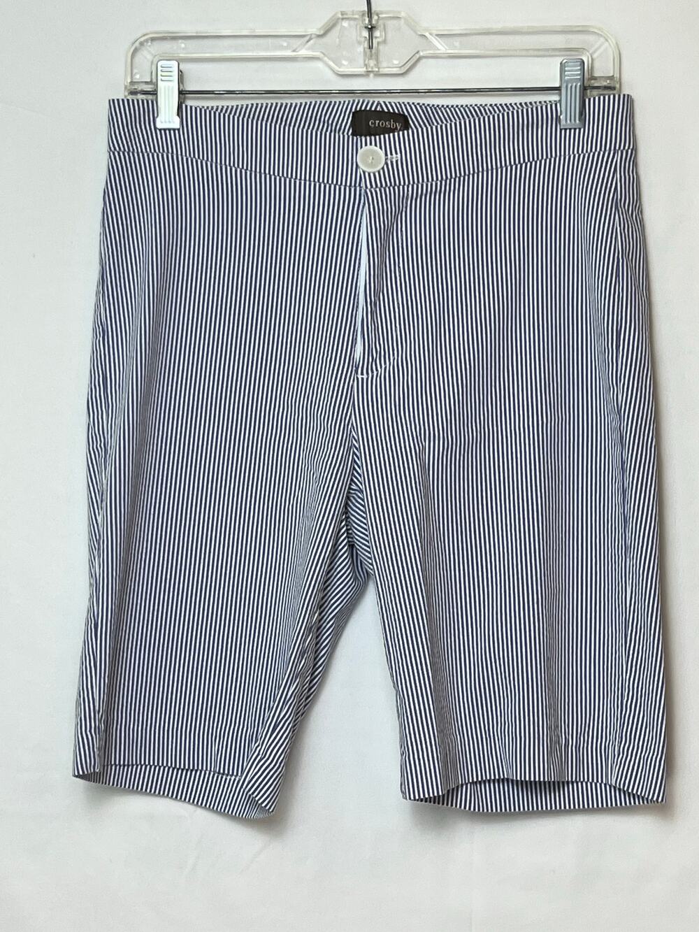 Crosby Women's Size 8 Blue White Seersucker Pinstripe Walking Shorts Preppy